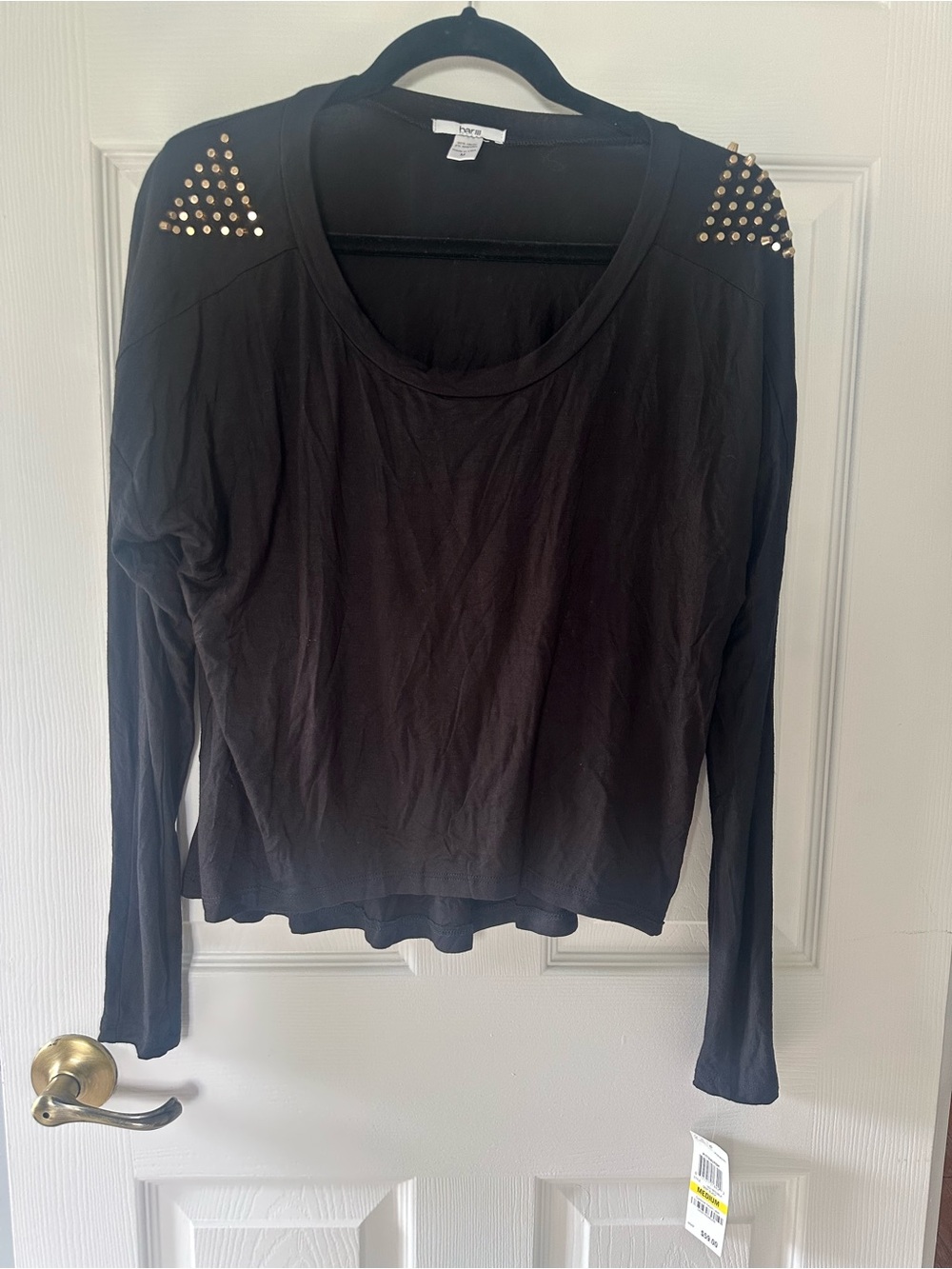 Bar III Black Long Sleeve Top with Gold Shoulder Studs